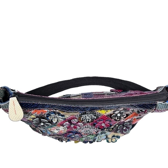 TRESKA Multi Colored 3D Leather Floral Rhinestone Patchwork Shoulder Bag - Picture 13 of 16